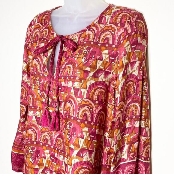 NWT ROCK FLOWER PAPER cranberry lightweight boho tie neck tunic Women's small - Picture 2 of 5